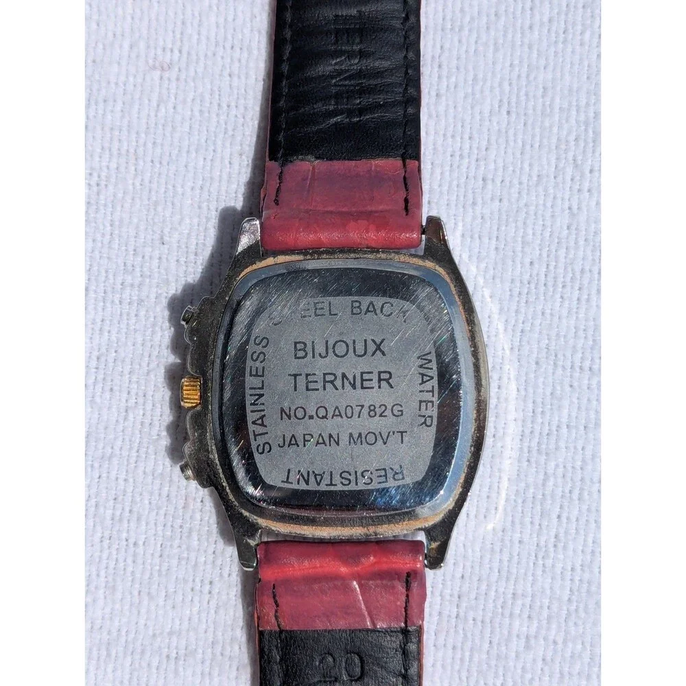 Bijoux Terner Womens Red Dial Leather Strap Quartz Watch (with NEW BATTERY)